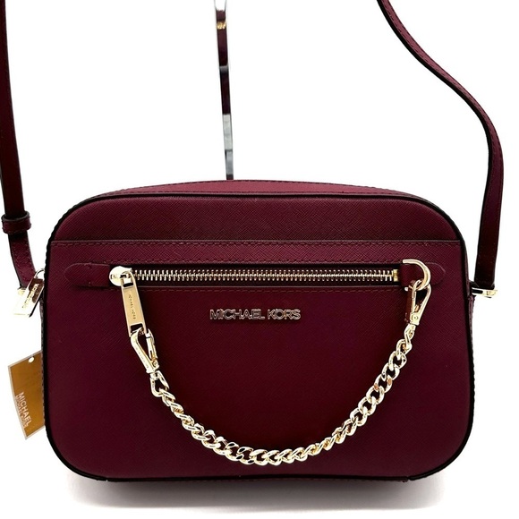MICHAEL KORS LARGE EW ZIP CHAIN CROSSBODY BAG DARK CHERRY (NWT) - Picture 2 of 11